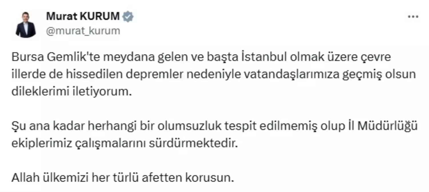 Bakanlardan Bursa'daki Deprem Açıklaması