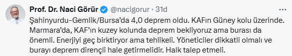 Worrying warning from Naci Görür after the Bursa earthquake