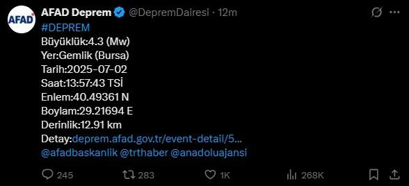 BURSA'DA DEPREM || 2 Temmuz 2025 az önce Bursa'da deprem mi oldu, nerede, kaç şiddetinde? AFAD ve Kandilli Rasathanesi SON depremler listesi!