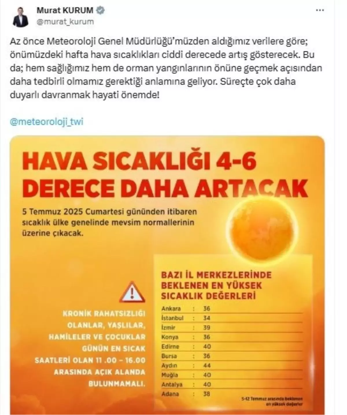 Hava Sıcaklıkları Artıyor, Bakan Kurum Uyardı
