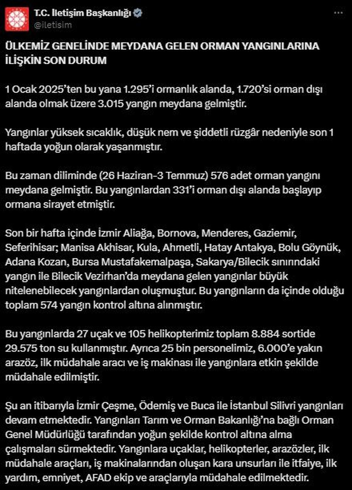 Son Haftada Türkiye'de 576 Orman Yangını Meydana Geldi