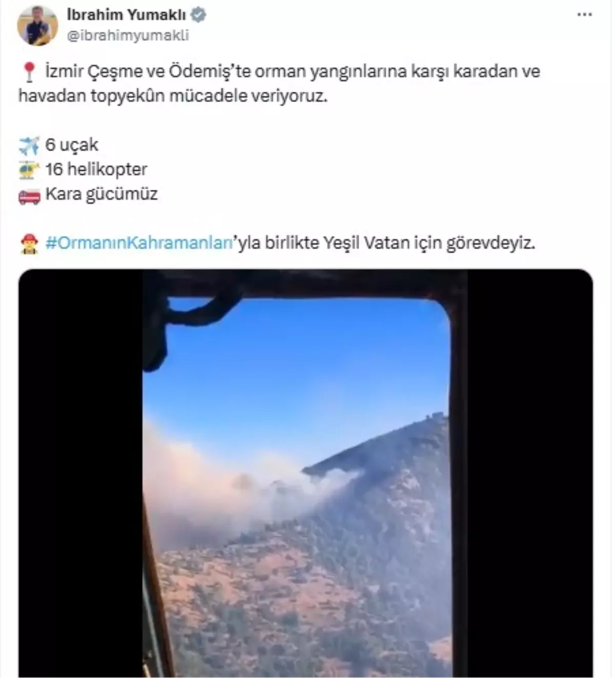 Bakan Yumaklı'dan İzmir'deki Yangınlar Hakkında Açıklama