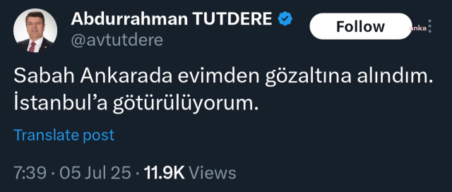 Adıyaman Mayor Abdurrahman Tutdere has been detained