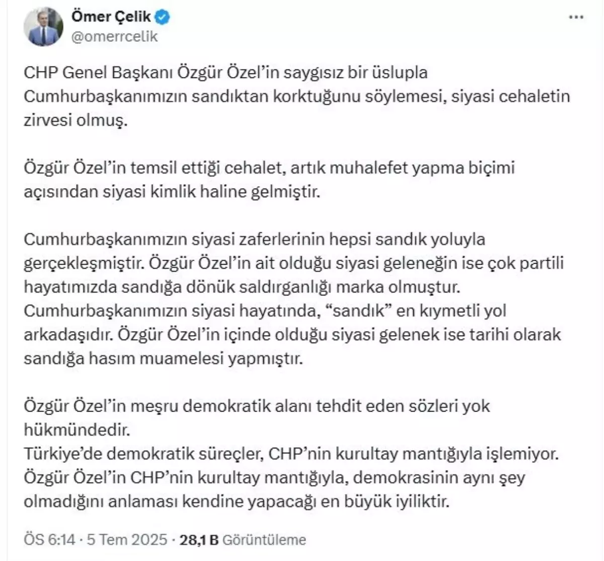 Ömer Çelik'ten Özgür Özel'e Sert Yanıt