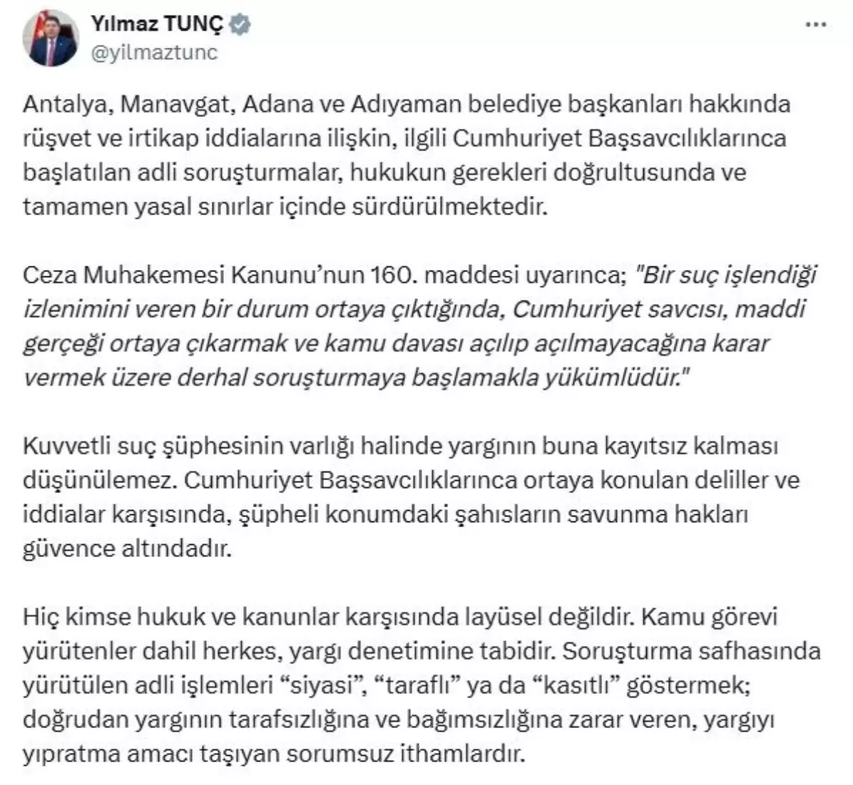 Adalet Bakanı Yılmaz Tunç'tan Yargı Denetimi Vurgusu