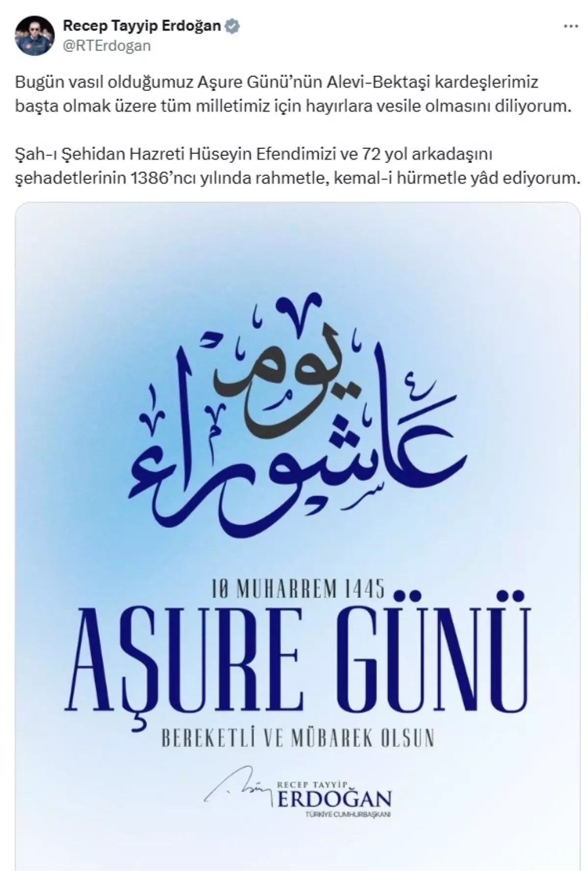 Cumhurbaşkanı Erdoğan Aşure Günü'nü Kutladı