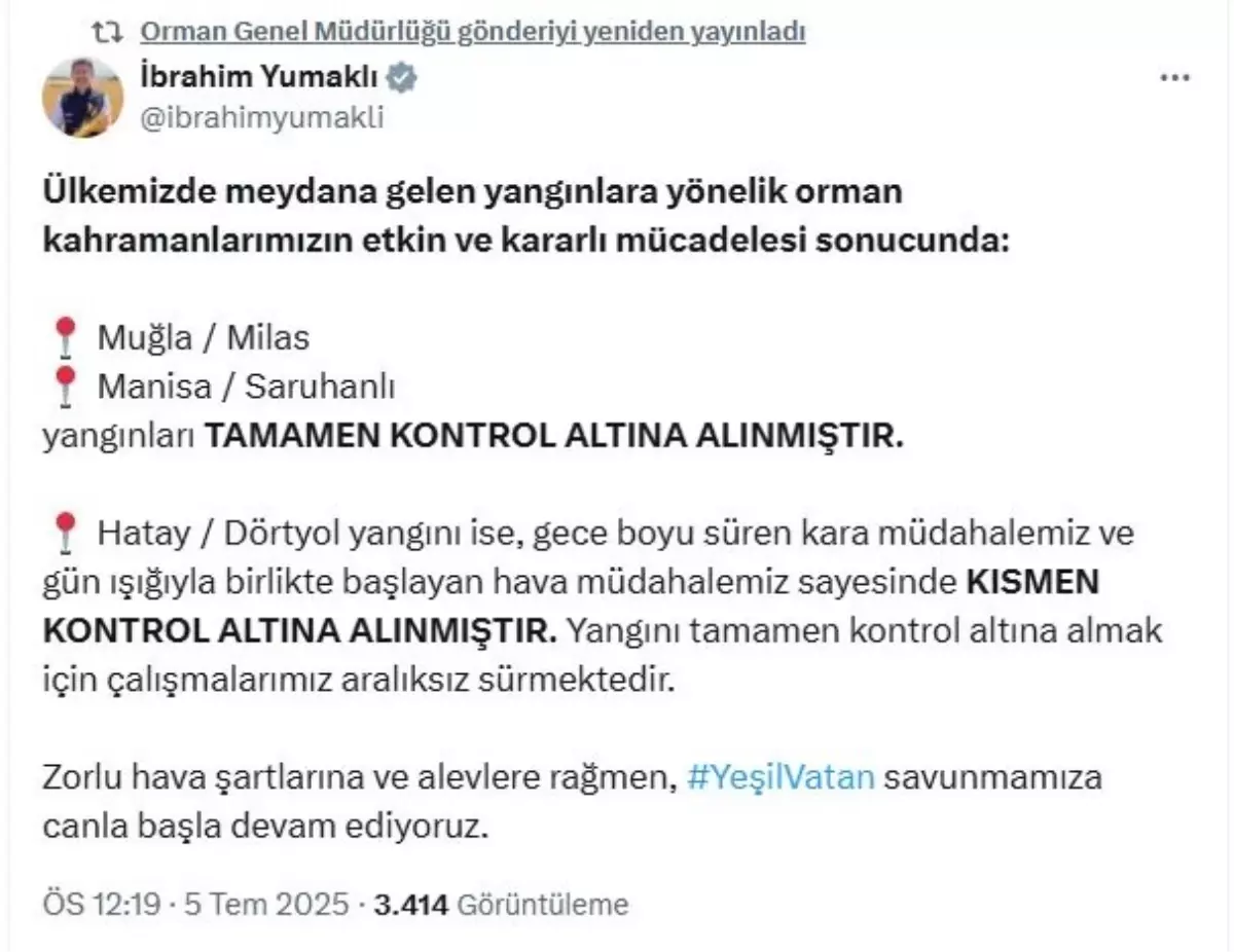 Muğla ve Manisa’daki Orman Yangınları Kontrol Altına Alındı