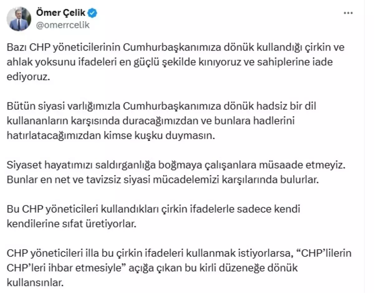 Ömer Çelik'ten CHP'ye Sert Tepki