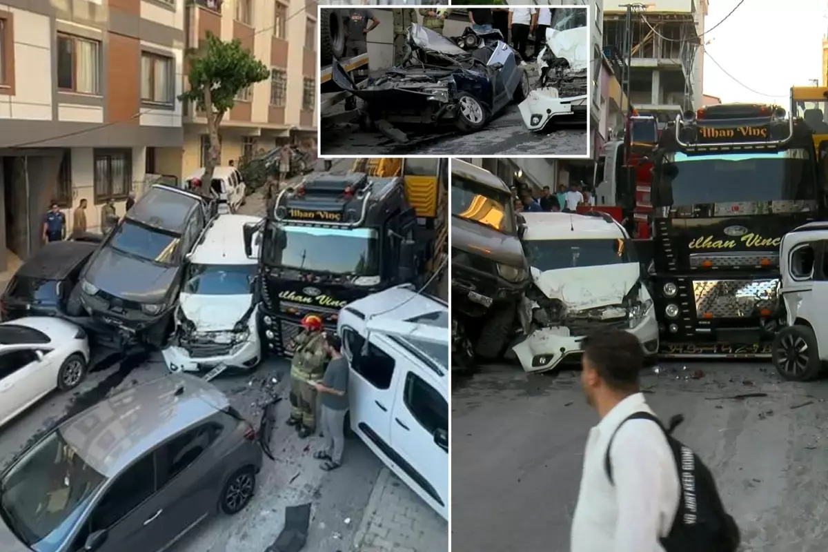 Kontrolden çıkan vinç 23 aracı biçti, binalara zarar verdi