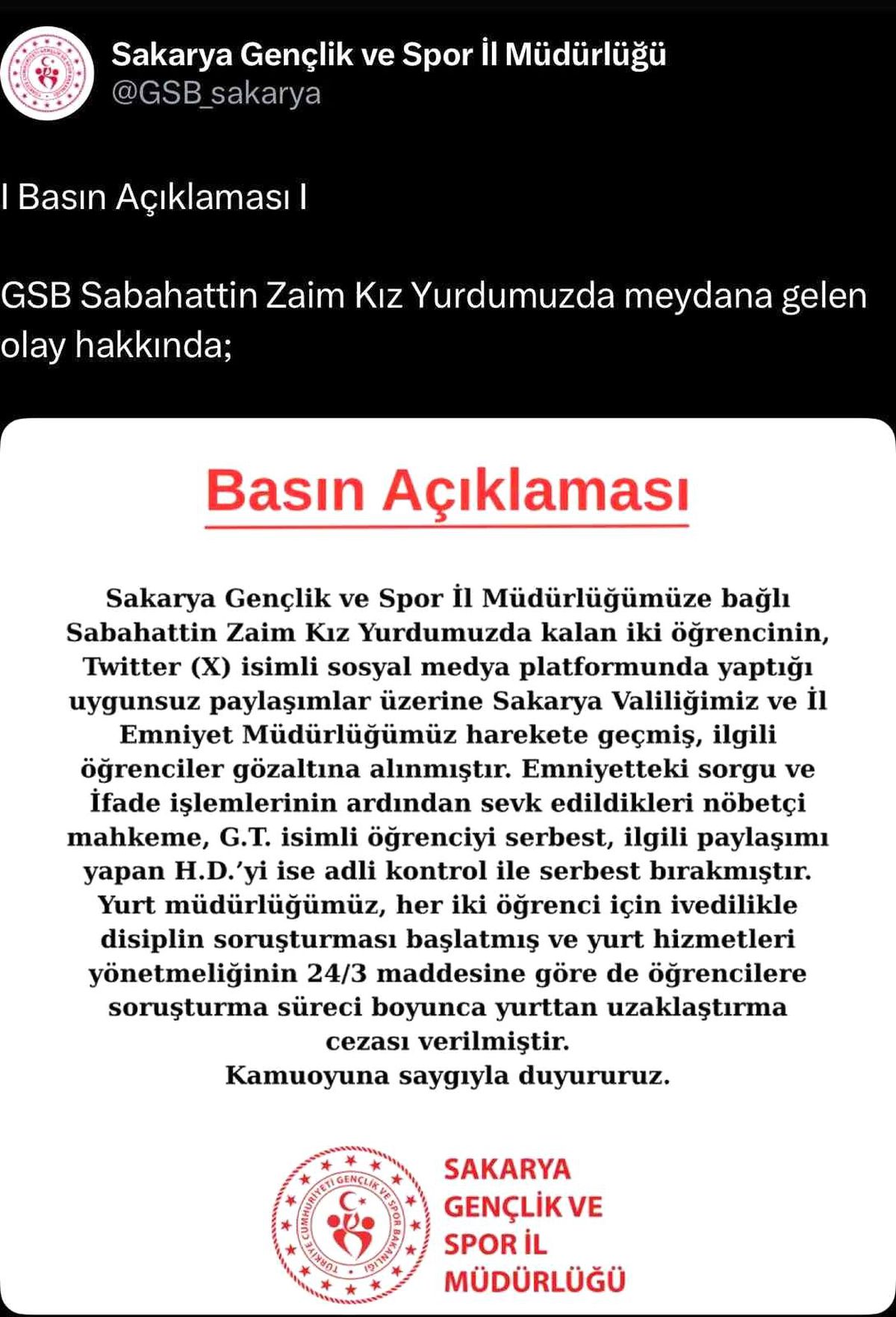 Sakarya'da Öğrenciler Uygunsuz Paylaşım Nedeniyle Gözaltına Alındı