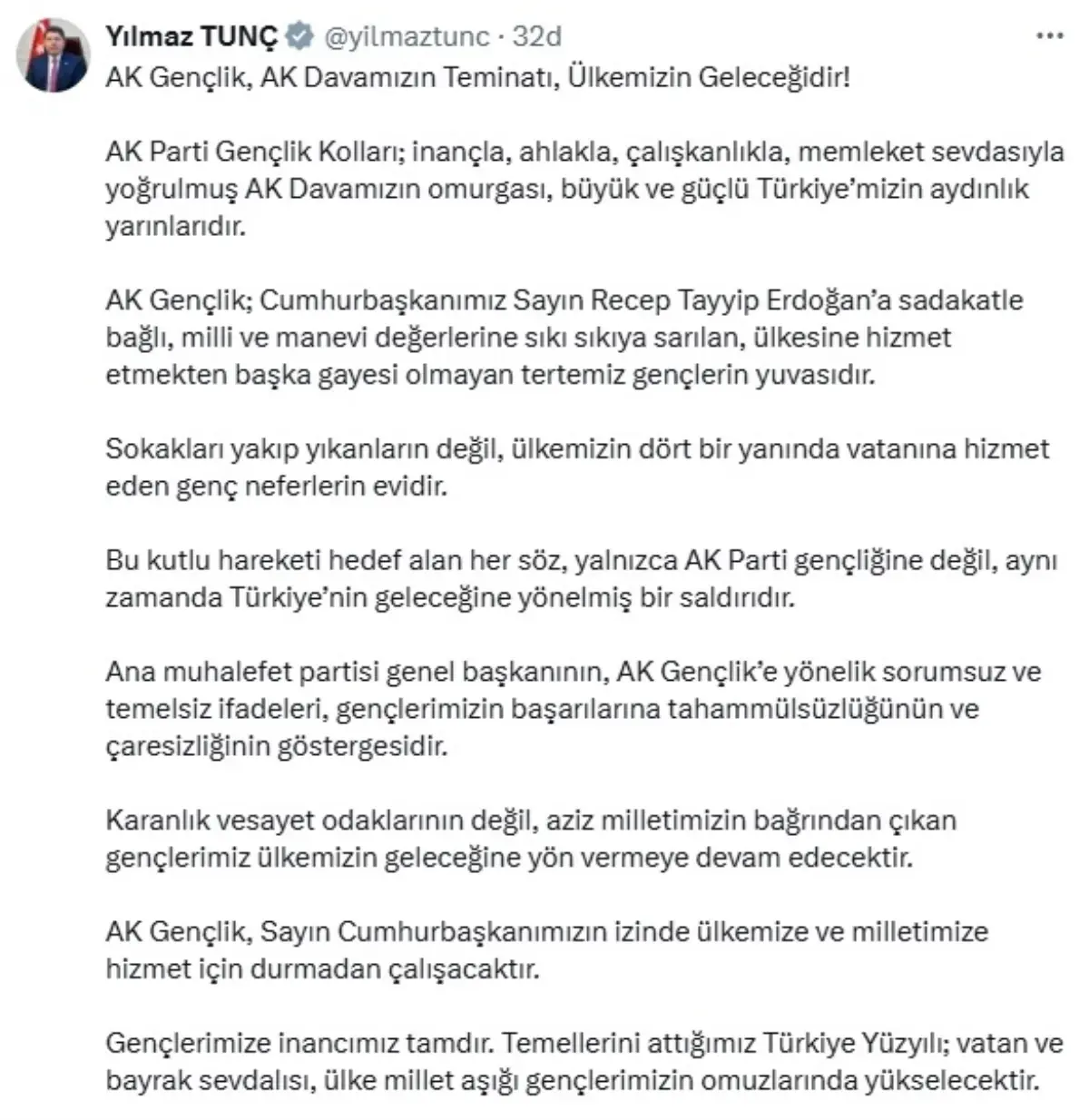 Adalet Bakanı Tunç: AK Gençlik, AK davamızın teminatıdır