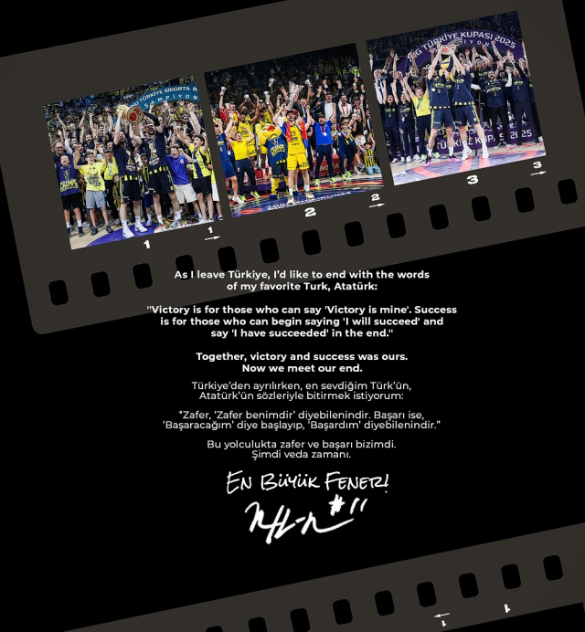 Nigel Hayes Davis said goodbye to Fenerbahçe with Atatürk's words