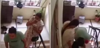 Kaynanasını darp edip merdivenlerden attı, annesi videoya çekti