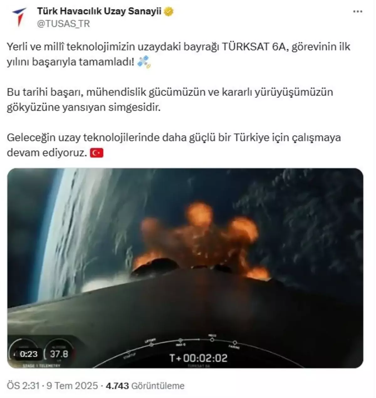 TÜRKSAT 6A Uydu Görevini Başarıyla Tamamladı