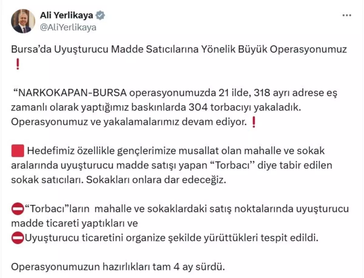 Bursa Merkezli Uyuşturucu Operasyonunda 304 Torbacı Yakalandı