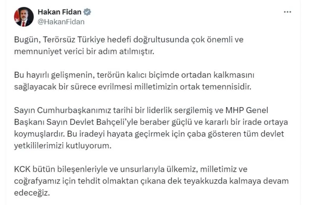 Dışişleri Bakanı Fidan'dan PKK Açıklaması