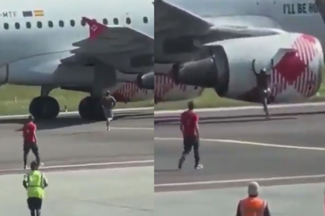 Horror on the runway! He jumped into the plane's engine while running