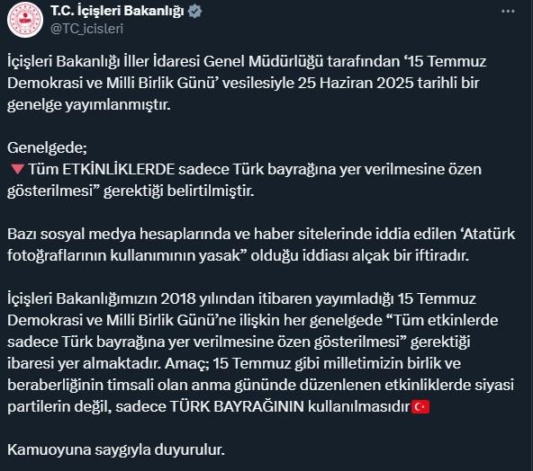 Denial of the claim that 'Atatürk photographs were banned' during July 15 events