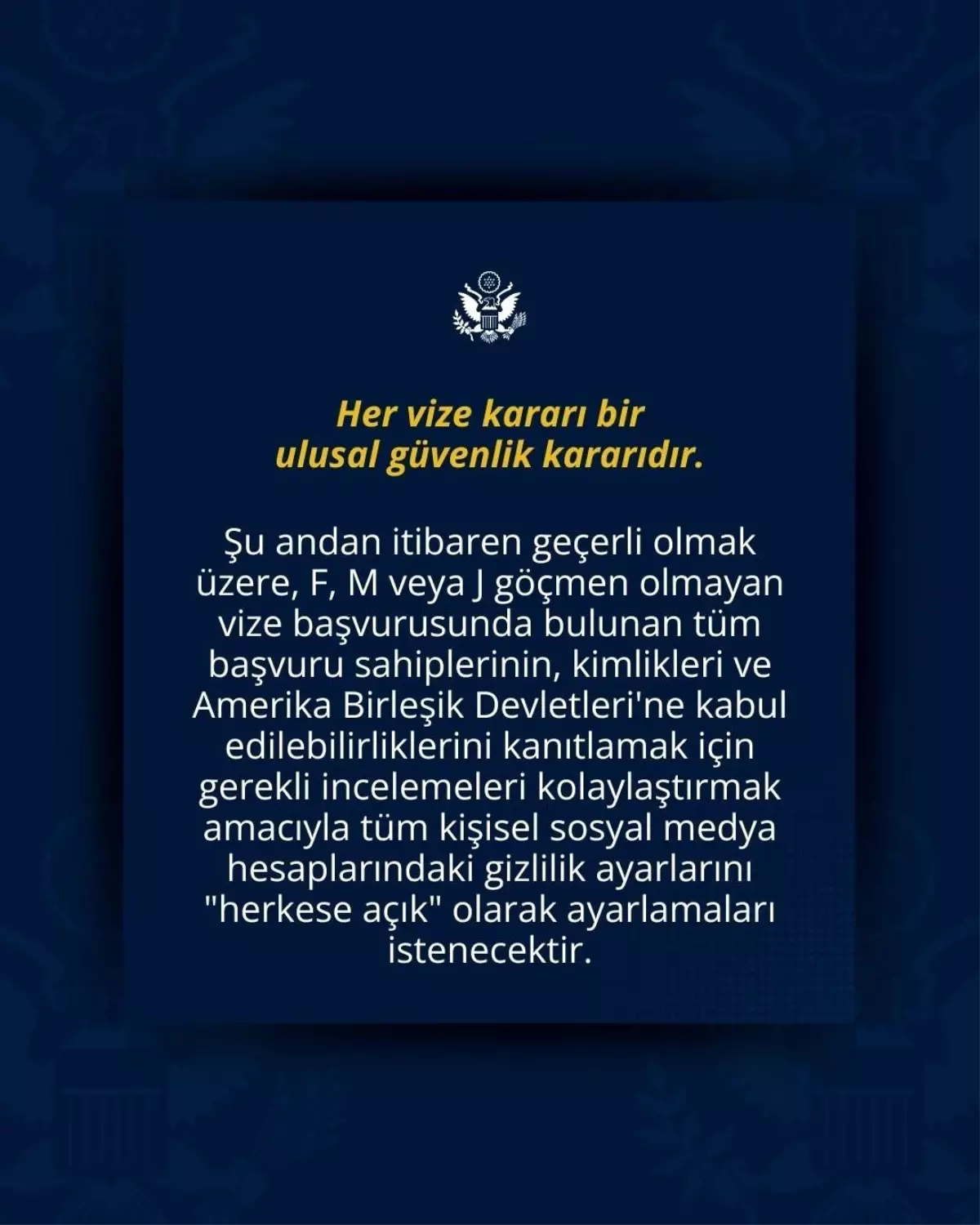 ABD Büyükelçiliği'nden Vize Başvurularında Sosyal Medya Düzenlemesi