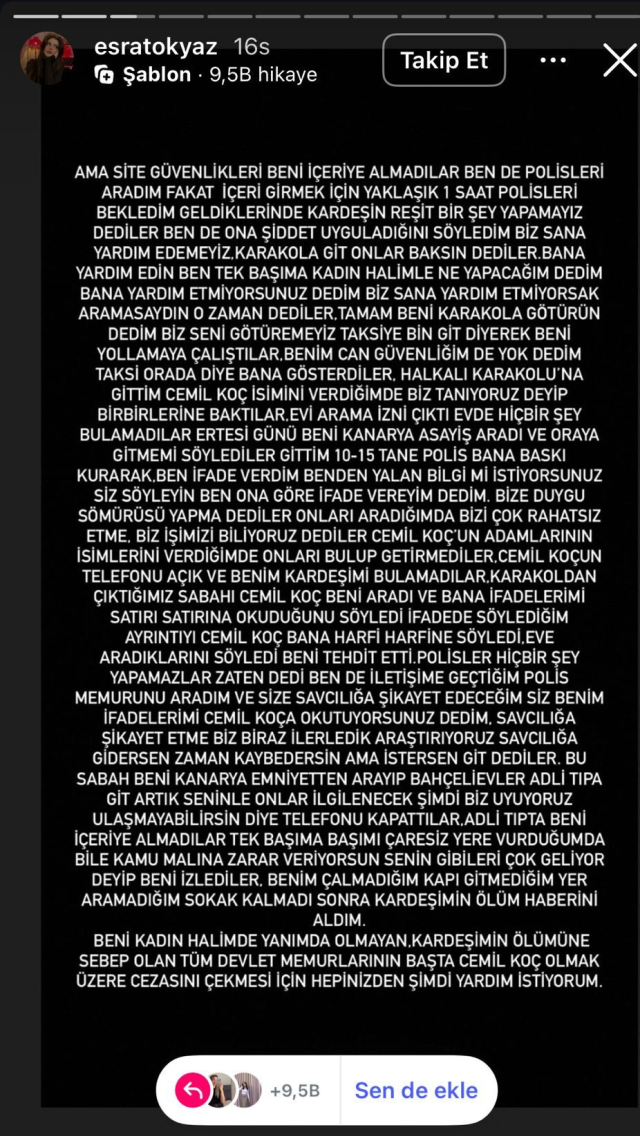 Chilling words from Ayşe Tokyaz's brother, whose body was found by the roadside