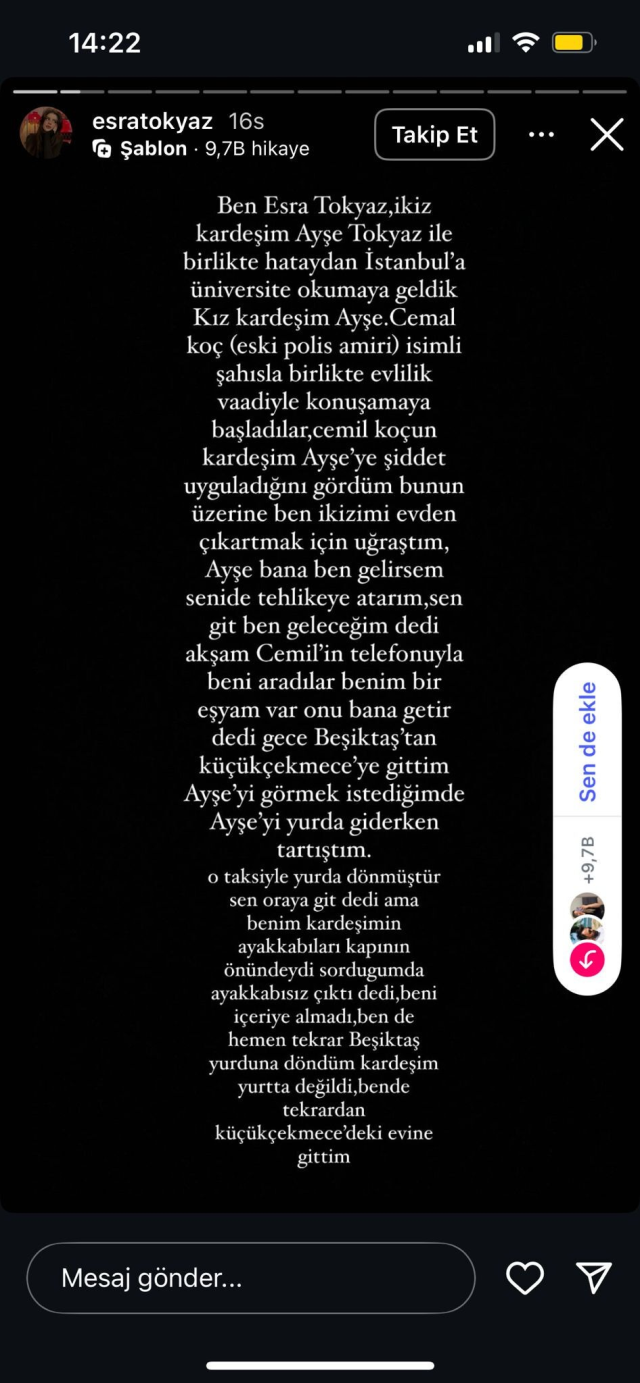 Chilling words from Ayşe Tokyaz's brother, whose body was found by the roadside