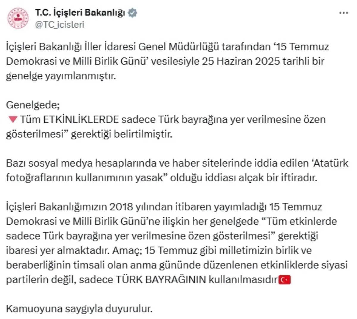 İçişleri Bakanlığı'ndan Atatürk Fotoğrafları İddiasına Yanıt