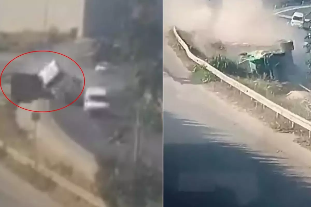 5 kişinin öldüğü feci kaza kamerada! Yolda giden otomobilin üstüne dorse düştü