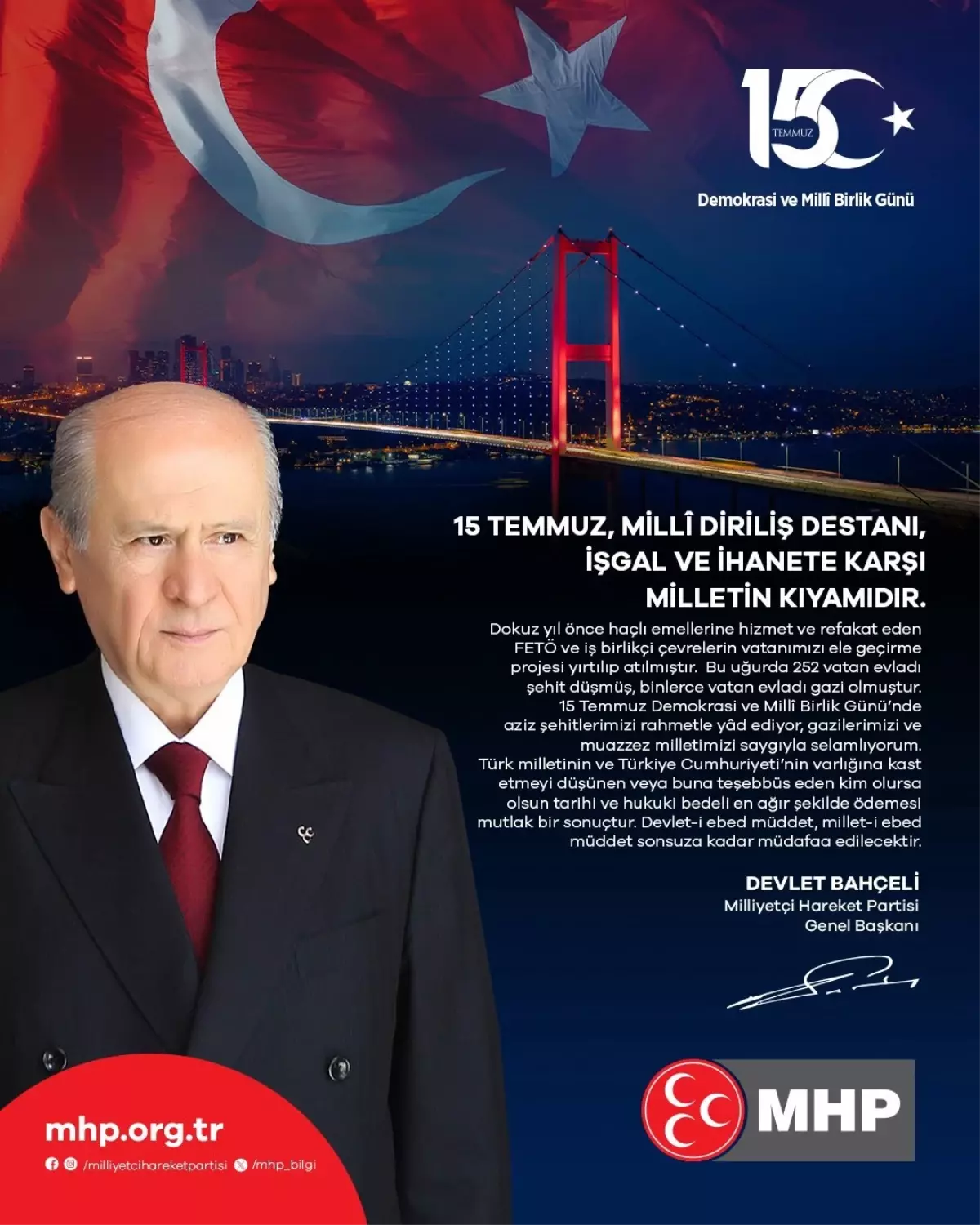 MHP Lideri Bahçeli'den 15 Temmuz Mesajı