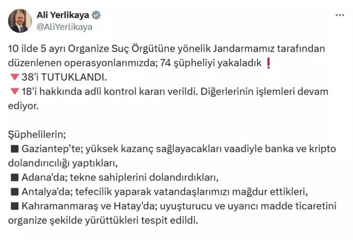 Jandarma, 5 Organize Suç Örgütüne Yönelik Operasyon Düzenledi