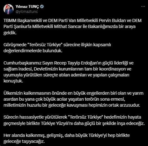 Statement from Minister of Justice Tunç after meeting with the DEM Party delegation