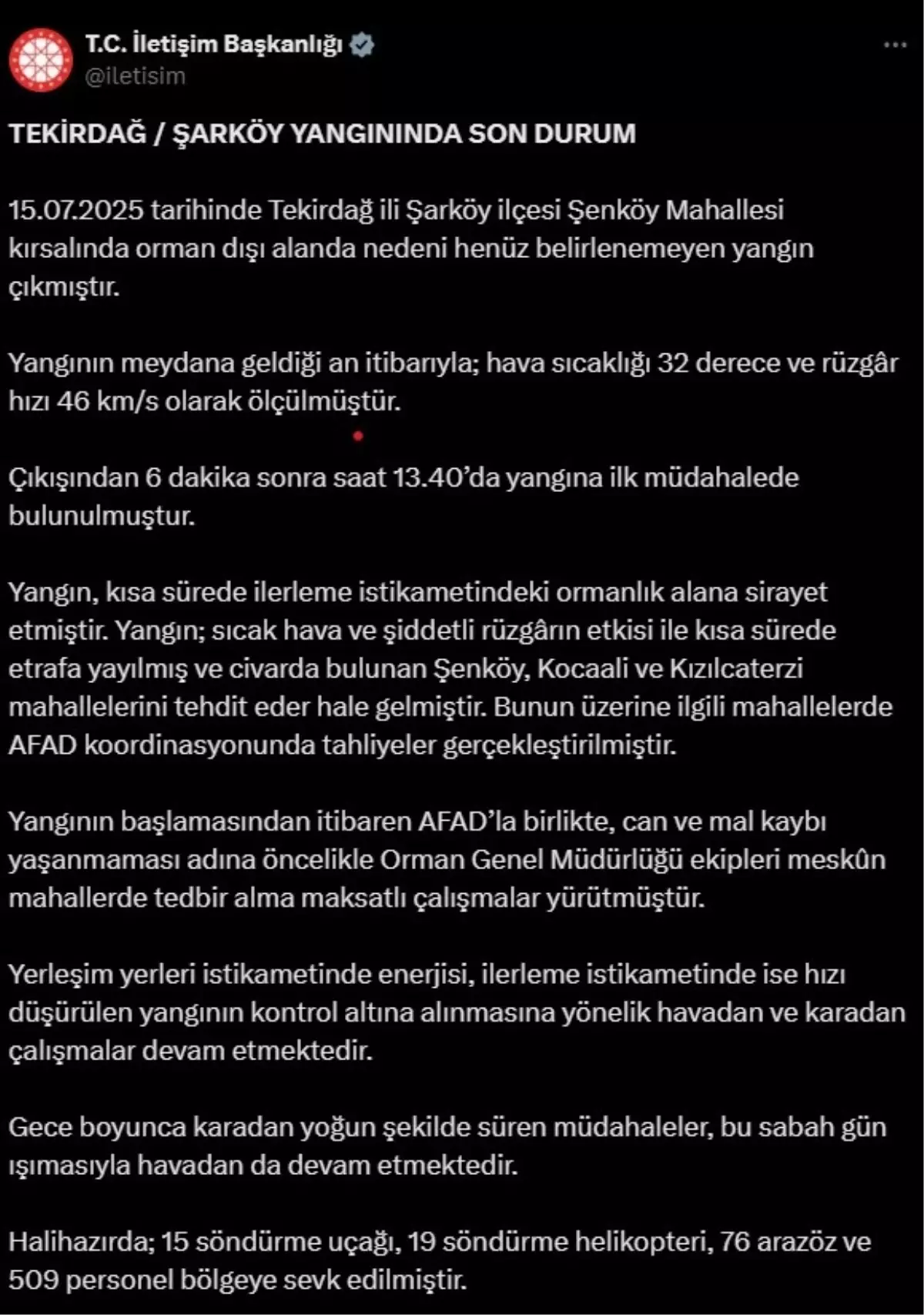 Tekirdağ'da Orman Yangını Kontrol Altına Alınmaya Çalışılıyor