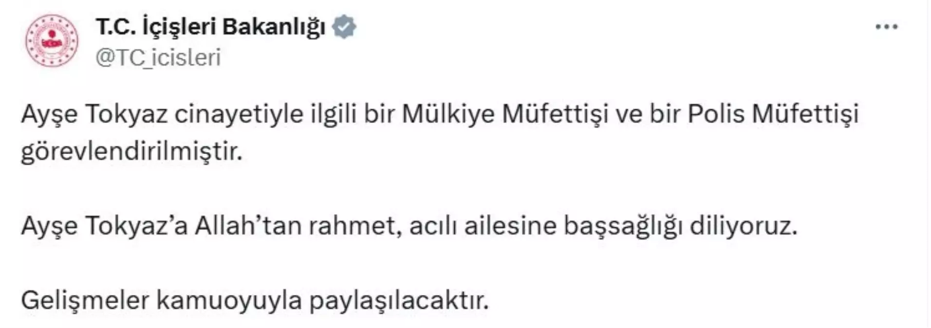 Ayşe Tokyaz Cinayeti İçin Müfettiş Görevlendirildi