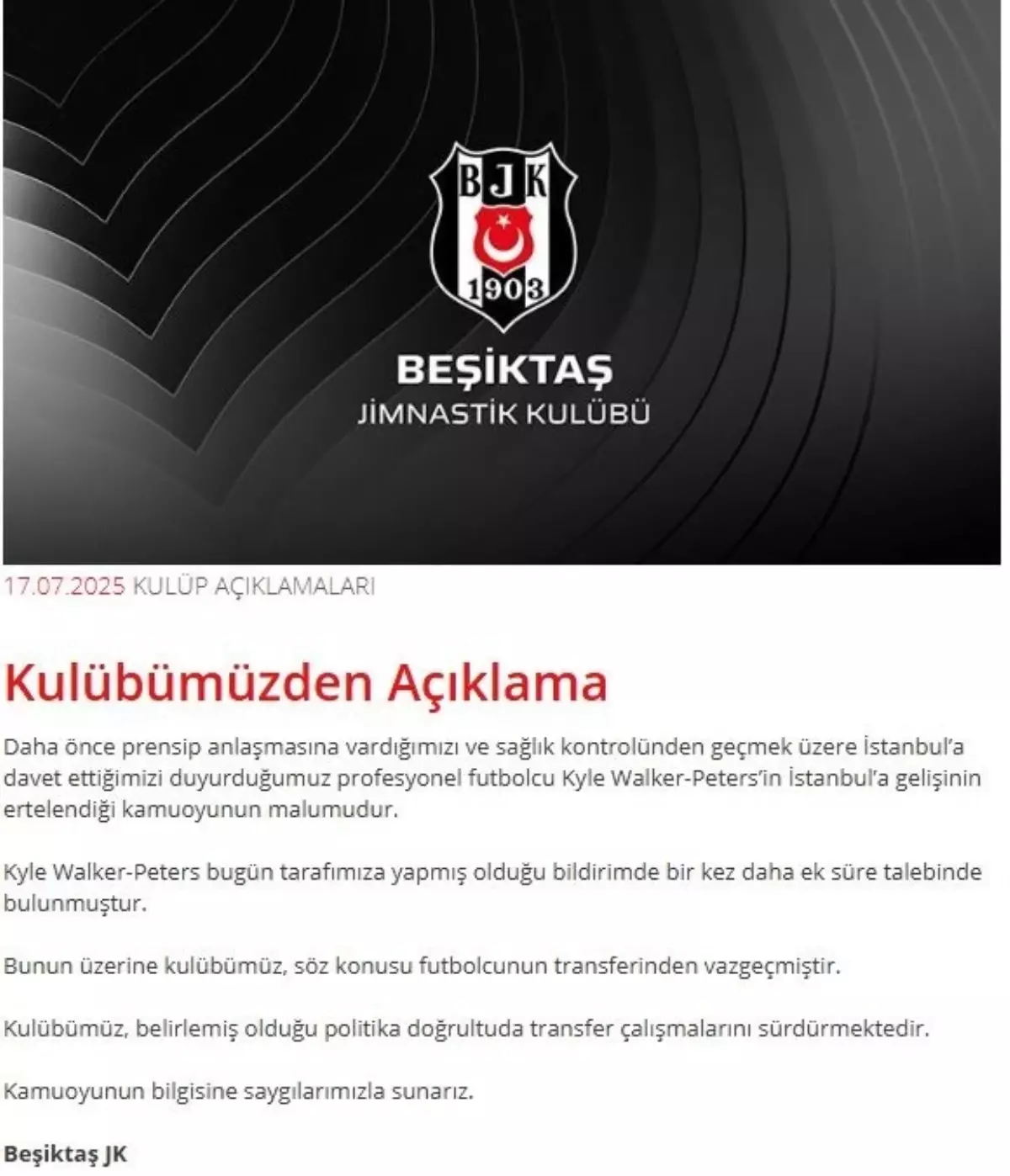 Beşiktaş, Kyle Walker-Peters Transferinden Vazgeçti