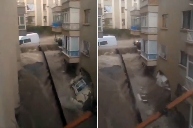 The best image depicting the severity of the flood in Ankara! The waters burst the wall of the house