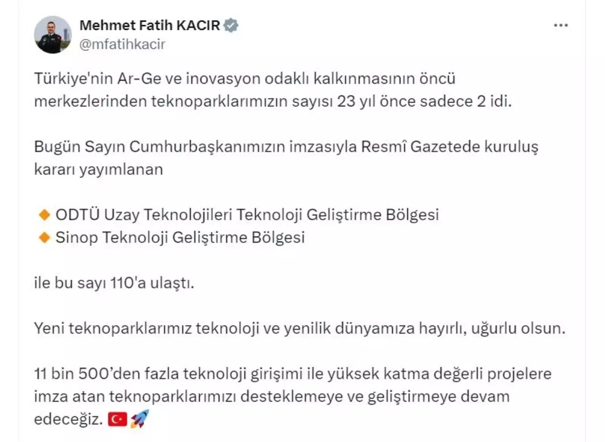 Türkiye'de 110. Teknopark Kuruldu