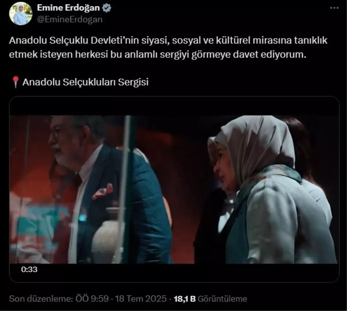 Emine Erdoğan, Anadolu Selçukluları Sergisi'ne Davet Etti