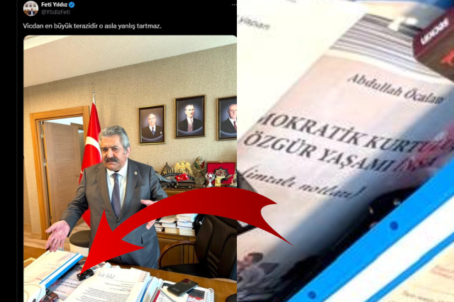 An interesting detail in MHP's Feti Yıldız's office! Öcalan's book on his desk