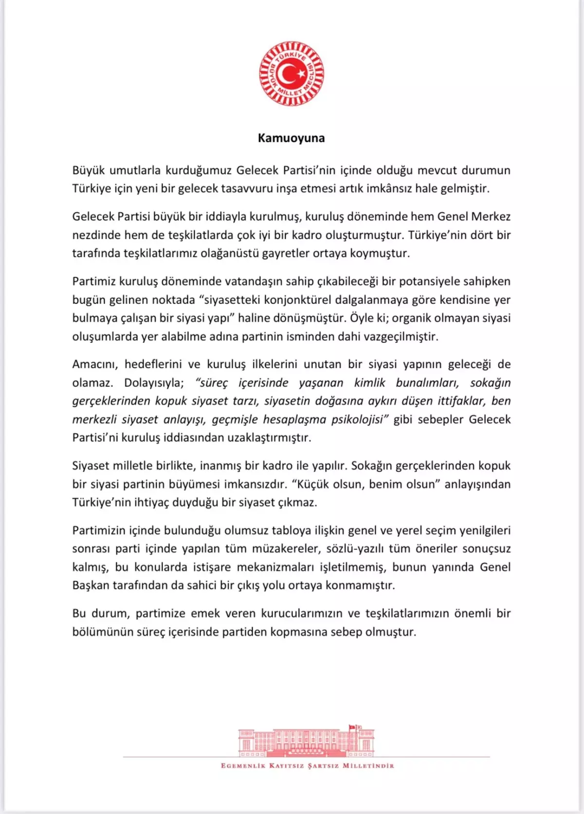 Gelecek Partisi'nden İki Milletvekili İstifa Etti