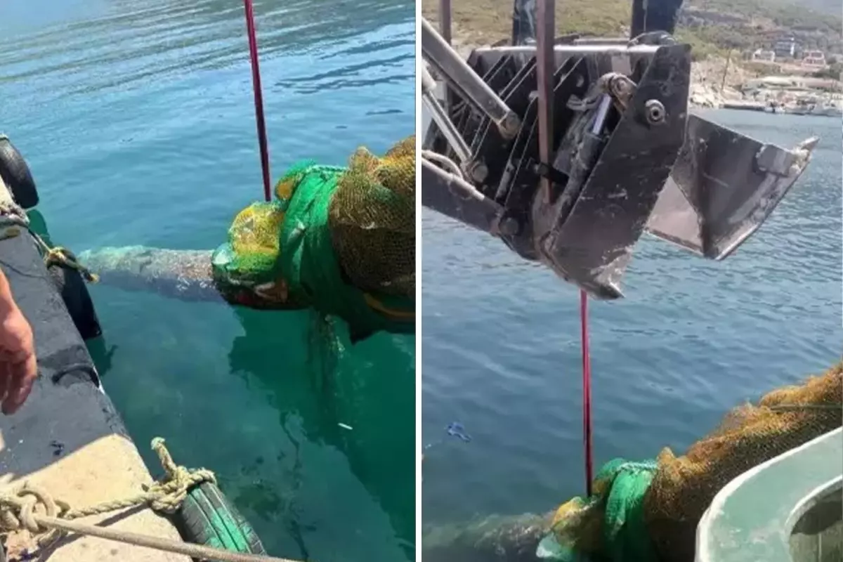 Karaburun'da balıkçıların ağına denizaltı torpidosu takıldı