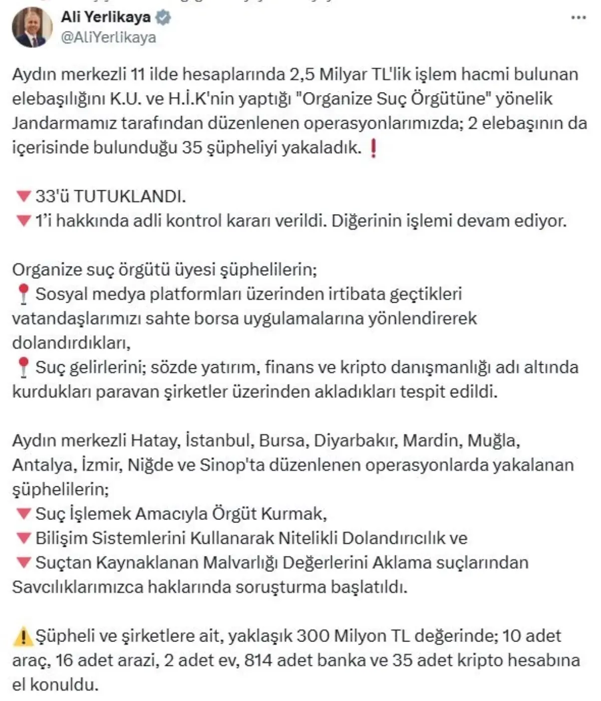 Organize Suç Örgütüne Yönelik Operasyonda 35 Gözaltı