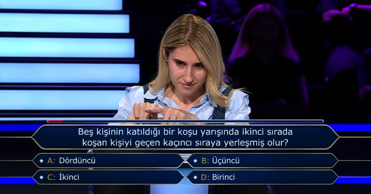Beş kişinin katıldığı bir koşu yarışında ikinci sırada koşan kişiyi geçen kaçıncı sıraya yerleşmiş olur?