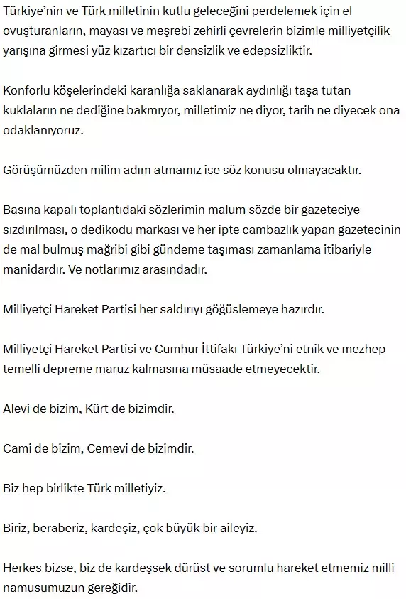 Bahçeli's striking statement regarding Kurds and Alevis