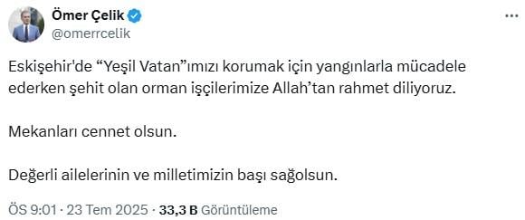 Condolence message from President Erdoğan for the 10 forest martyrs