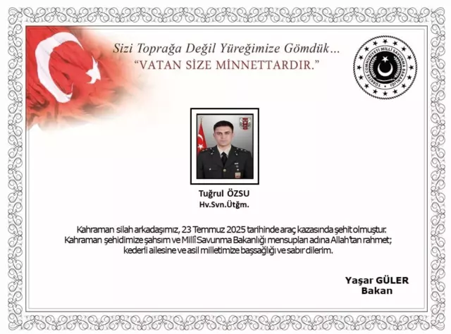 The Ministry of National Defense announced the sad news: Lieutenant Colonel Tuğrul Özsu was martyred