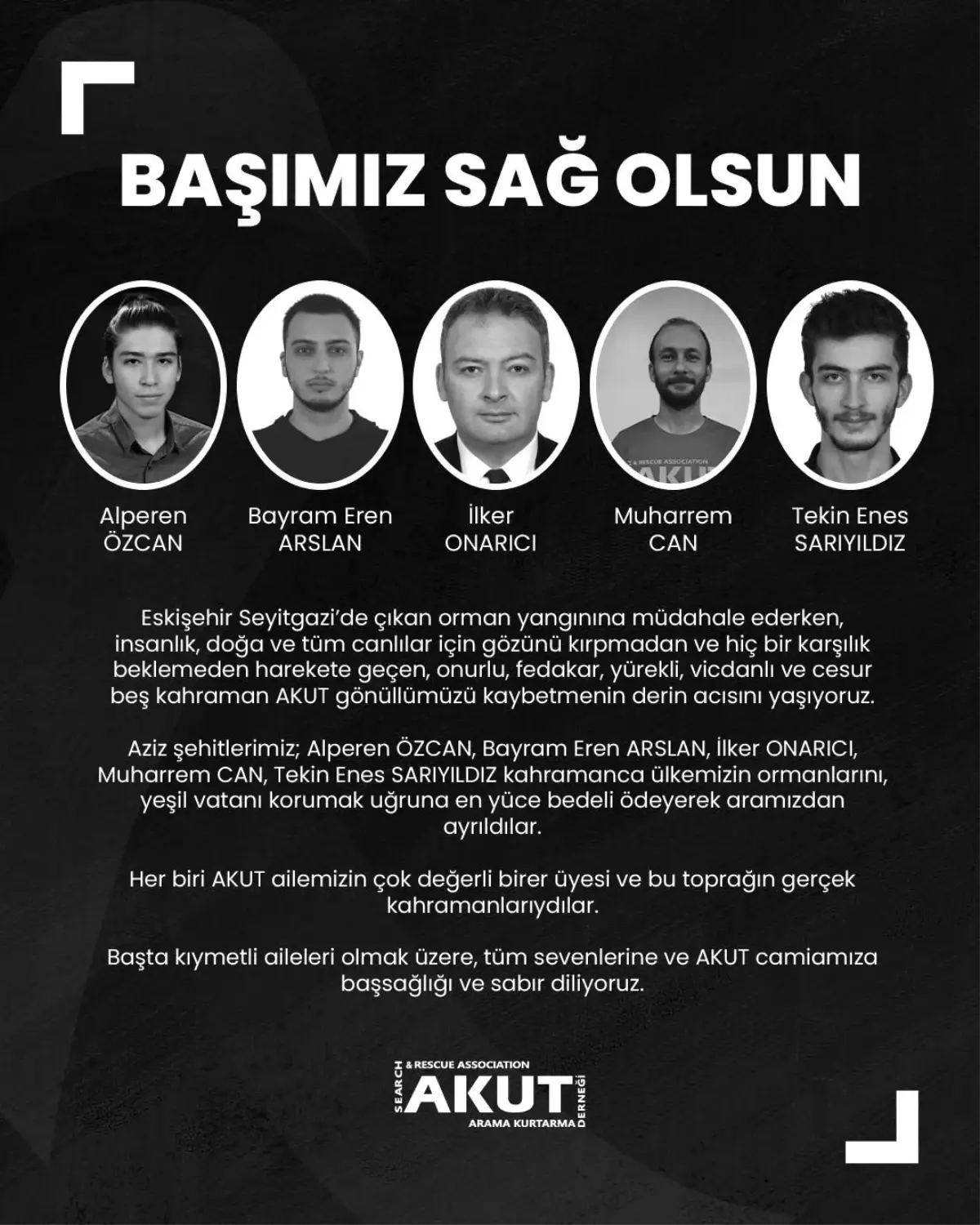 AKUT'tan Kaybedilen Gönüllülere Başsağlığı