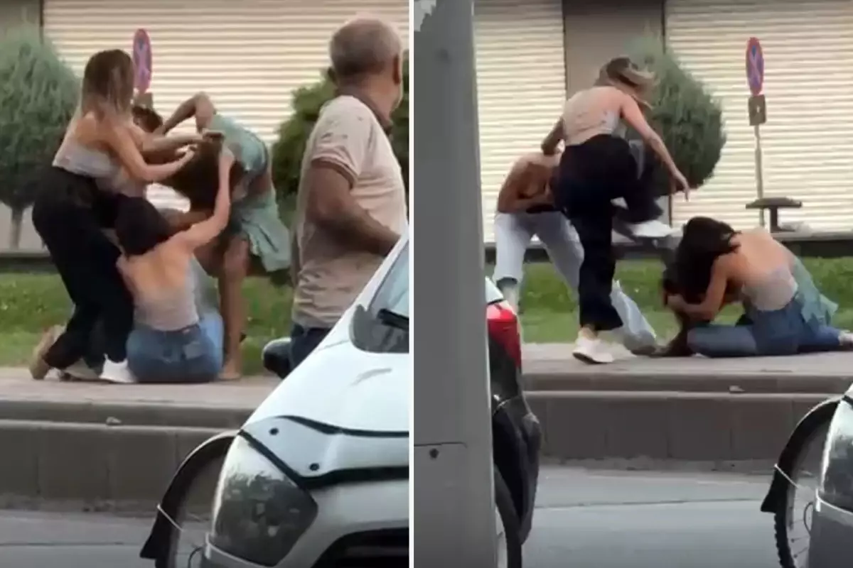 Kadınlar sokak ortasında saç başa kavga etti