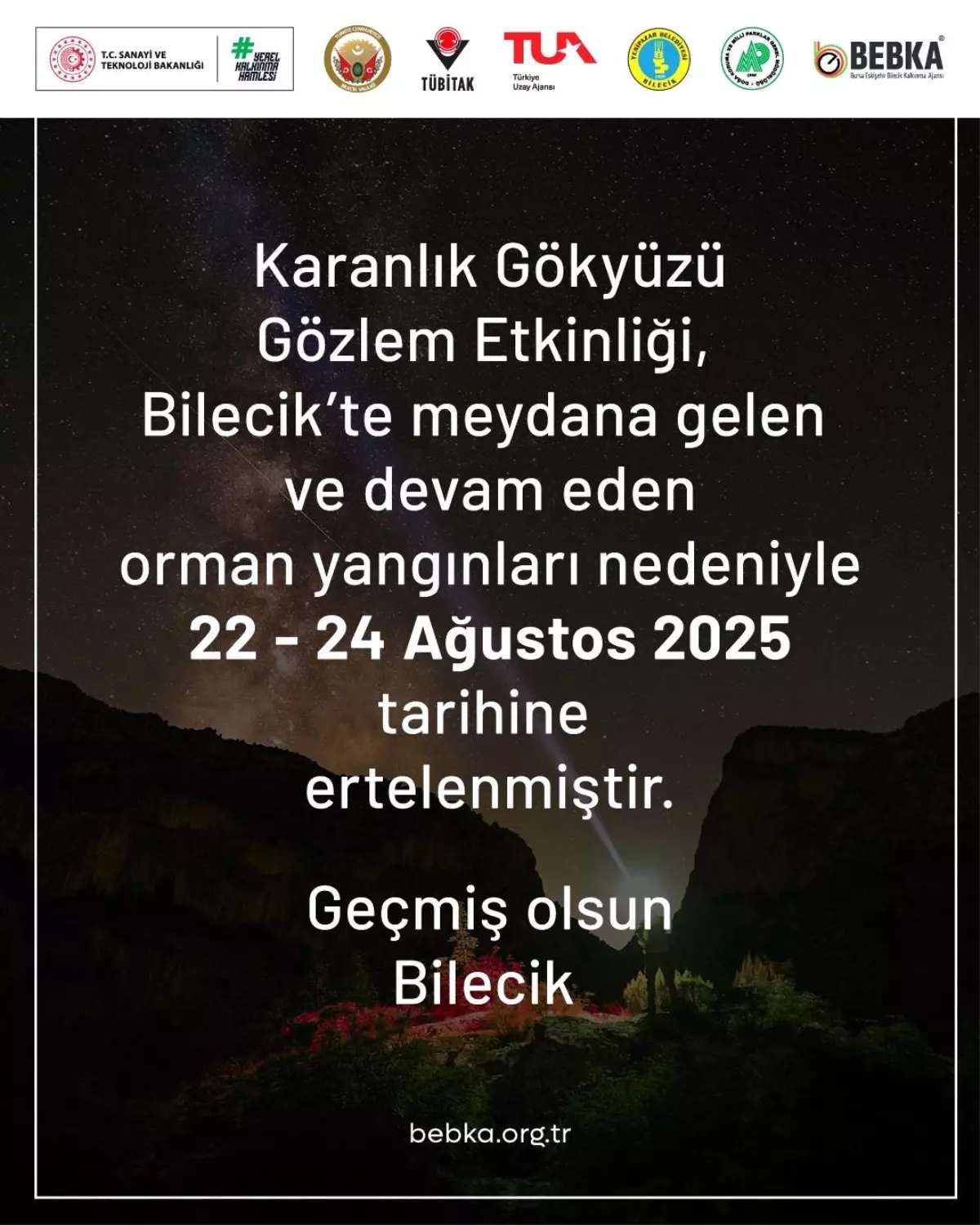 Harmankaya Kanyonu Karanlık Gökyüzü Gözlem etkinliği ertelendi