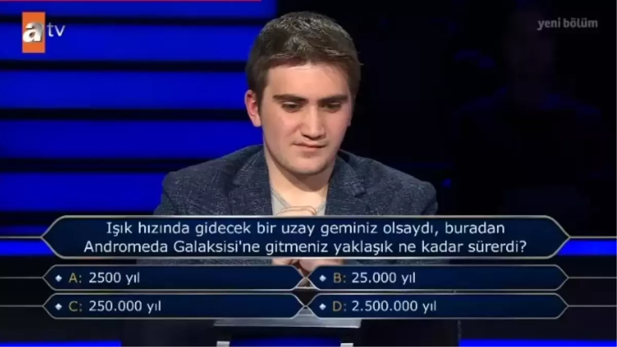 Işık hızında gidecek bir uzay gemimiz olsaydı buradan Andromeda Galaksisi'ne gitmemiz yaklaşık kaç yıl sürerdi?