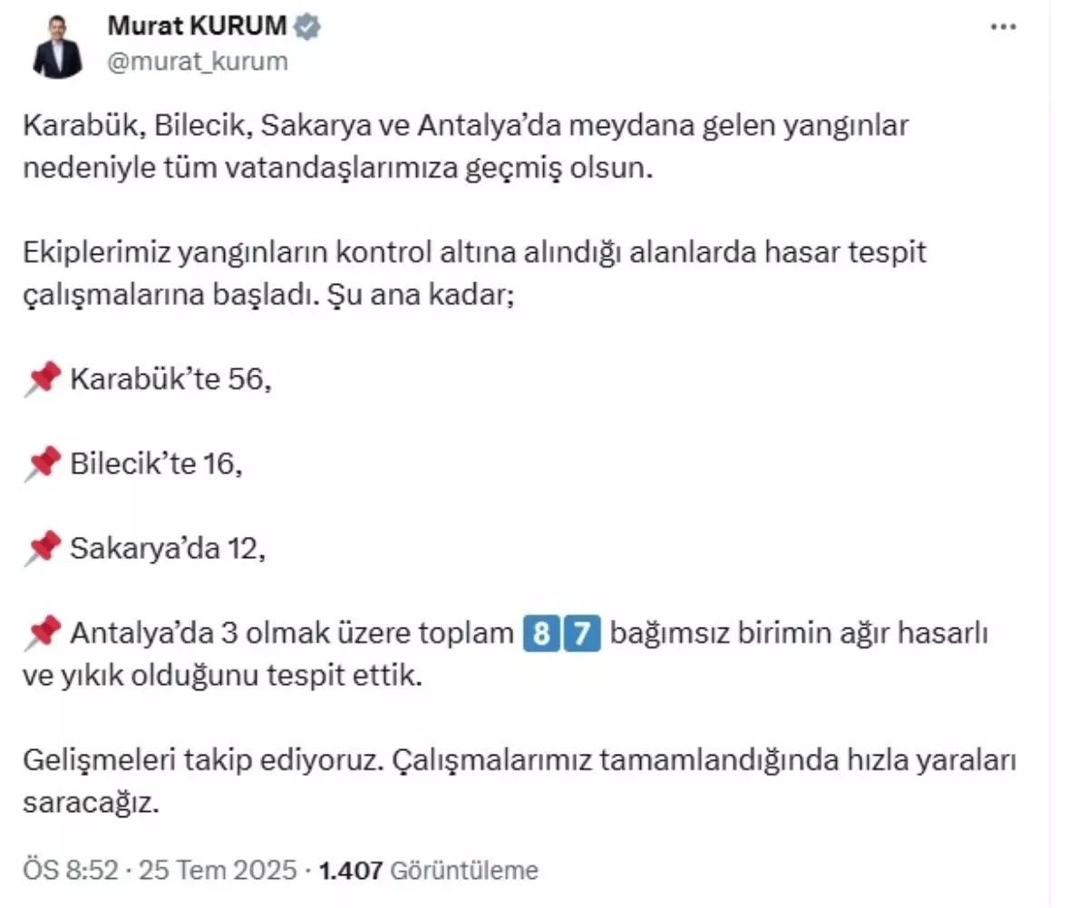 Orman Yangınlarında 87 Bağımsız Birim Hasar Gördü