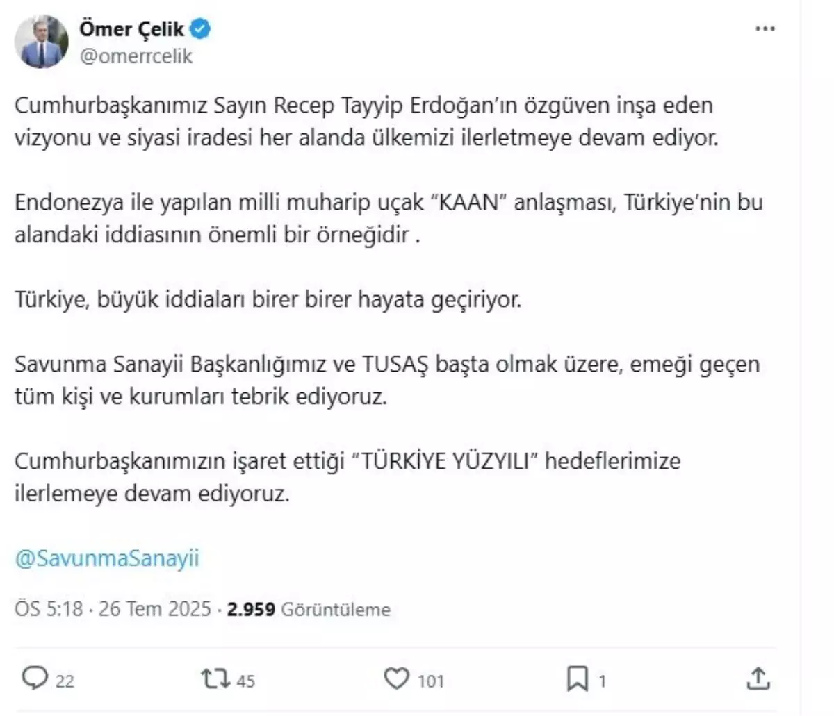 AK Parti Sözcüsü Çelik: 'KAAN anlaşması Türkiye'nin iddiasının önemli bir örneği'